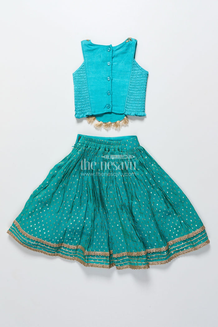 The Nesavu Girls Lehenga Choli Girls Lehenga Choli Set with Sequence Embroidery and Net Dupatta Nesavu Nesavu girls lehenga choli set sequin embroidery tissue silk skirt  ethnic elegance