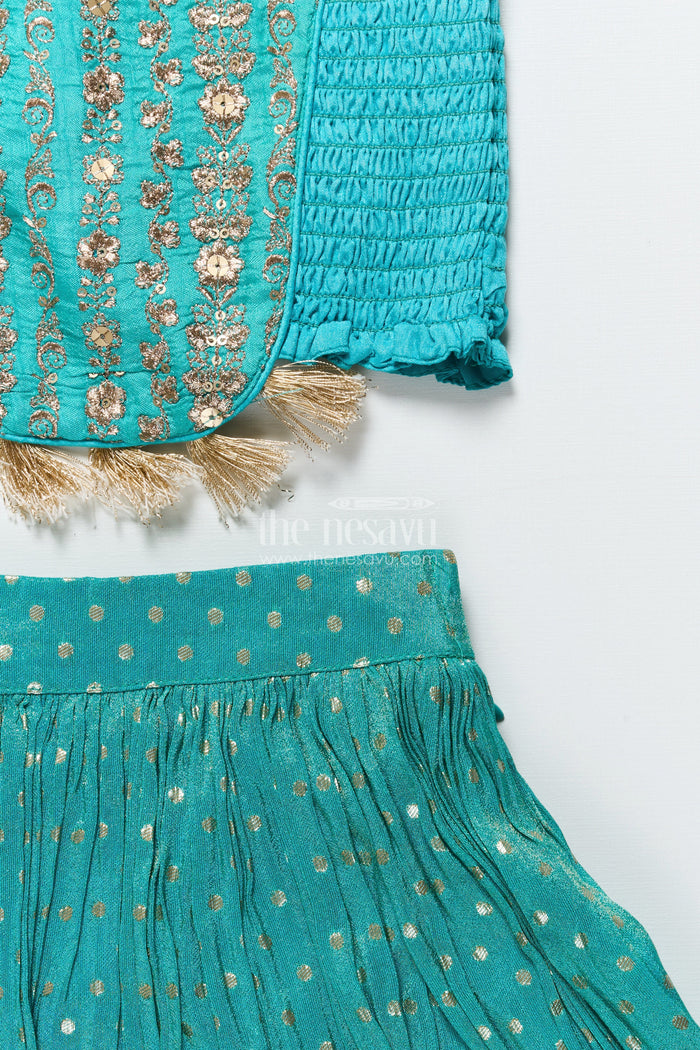 The Nesavu Girls Lehenga Choli Girls Lehenga Choli Set with Sequence Embroidery and Net Dupatta Nesavu Nesavu girls lehenga choli set sequin embroidery tissue silk skirt  ethnic elegance