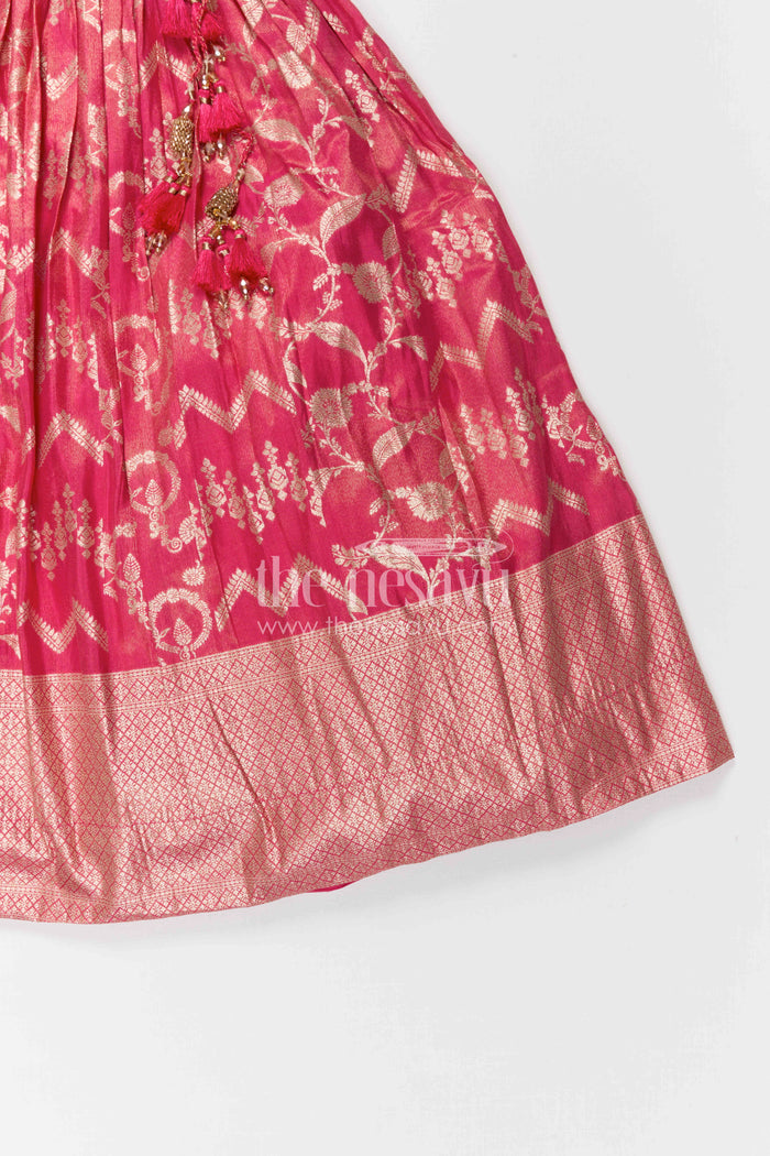 The Nesavu Girls Ethnic Lehenga Girls Lehenga for Weddings and Grand Festive Celebrations Nesavu Nesavu Girls Kora Silk Lehenga For Weddings With Big Zari Border And Traditional Festive Design
