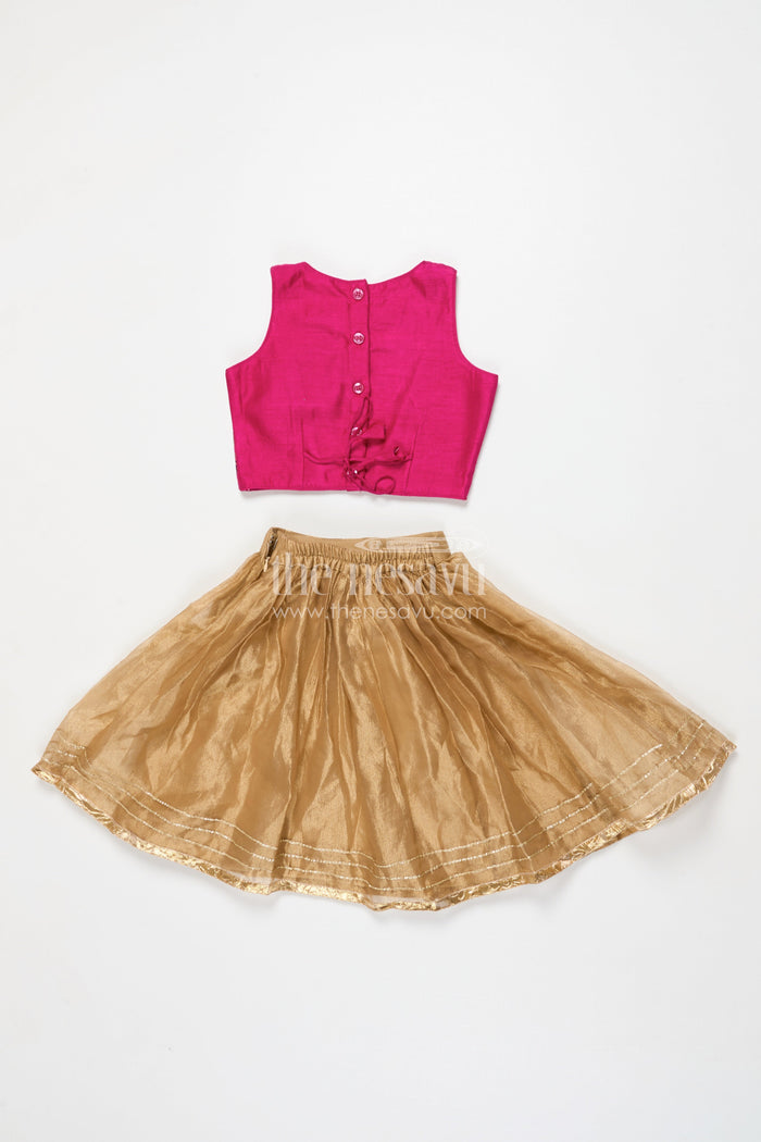 The Nesavu Girls Lehenga Choli Girls Lehenga for Weddings and Traditional Celebrations Nesavu Nesavu girls lehenga choli in chinon silk for weddings and festive occasions with designer yoke