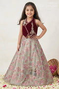 The Nesavu Girls Fancy Lehenga Girls Lehenga Outfit for Festive Weddings and Family Celebrations Nesavu 16 (1Y) / Maroon / Semi Banarasi GL931A-16 Nesavu Girls Festive Lehenga Outfit For Weddings And Traditional Family Celebrations With Velvet Yoke
