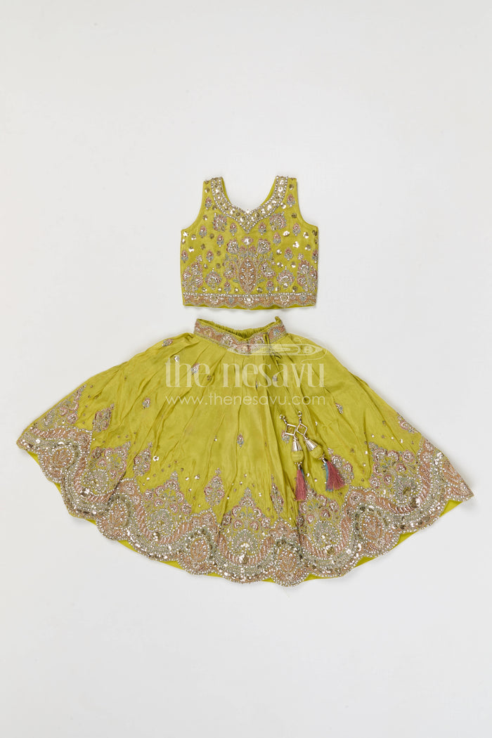 The Nesavu Girls Ethnic Lehenga Girls Lehenga Set for Weddings and Festive Celebrations for Events Nesavu Nesavu girls festive lehenga set for weddings and celebrations viscose silk outfit with designer embroidery