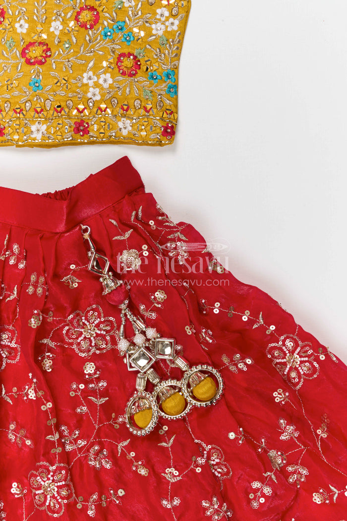 The Nesavu Girls Fancy Lehenga Girls Lehenga Set for Weddings and Festive Celebrations Nesavu Nesavu girls festive lehenga set for weddings and celebrations viscose silk outfit with designer yoke