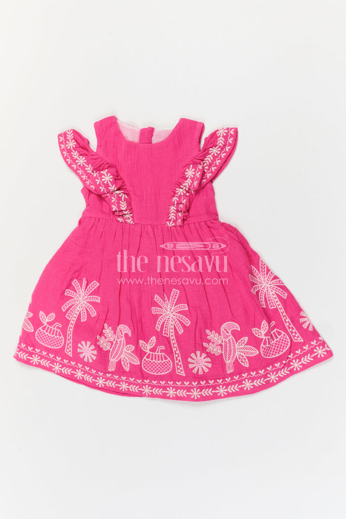 The Nesavu Girls Cotton Frock Girls Muslin Cotton Embroidered Frock for Festive Celebrations and Birthday Parties Nesavu Nesavu Girls Muslin Cotton Embroidered Frock For Birthday Celebrations And Festive Outings