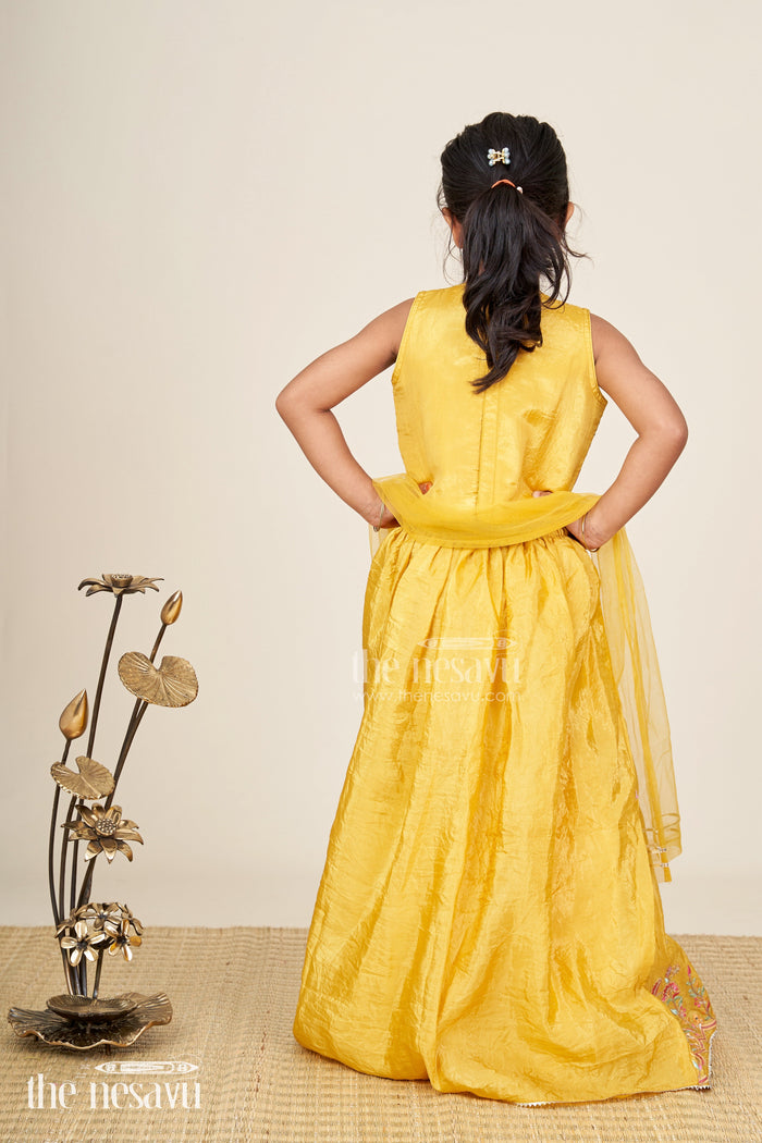 The Nesavu Girls Lehenga Choli Girls mustard yellow lehenga choli for weddings and festive celebrations Nesavu Nesavu girls embroidered lehenga choli mustard yellow weddings festivals