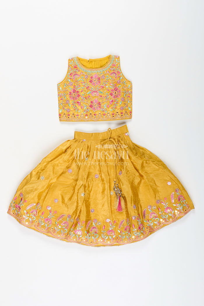 The Nesavu Girls Lehenga Choli Girls Mustard Yellow Lehenga Choli for Weddings and Festive Celebrations Nesavu Nesavu girls embroidered lehenga choli mustard yellow weddings festivals