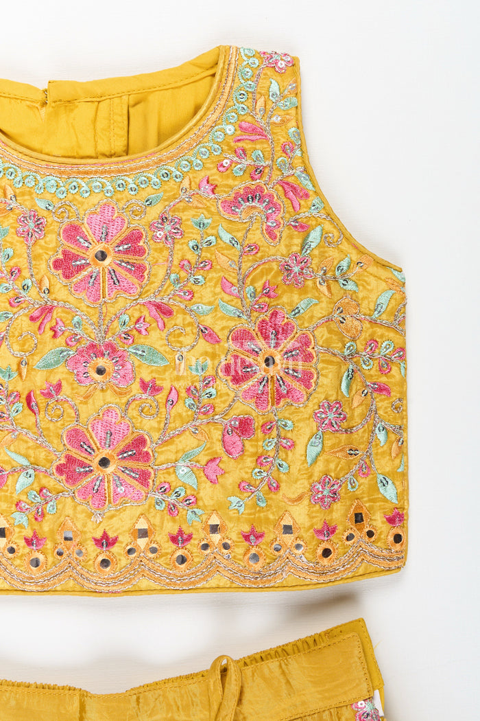The Nesavu Girls Lehenga Choli Girls Mustard Yellow Lehenga Choli for Weddings and Festive Celebrations Nesavu Nesavu girls embroidered lehenga choli mustard yellow weddings festivals