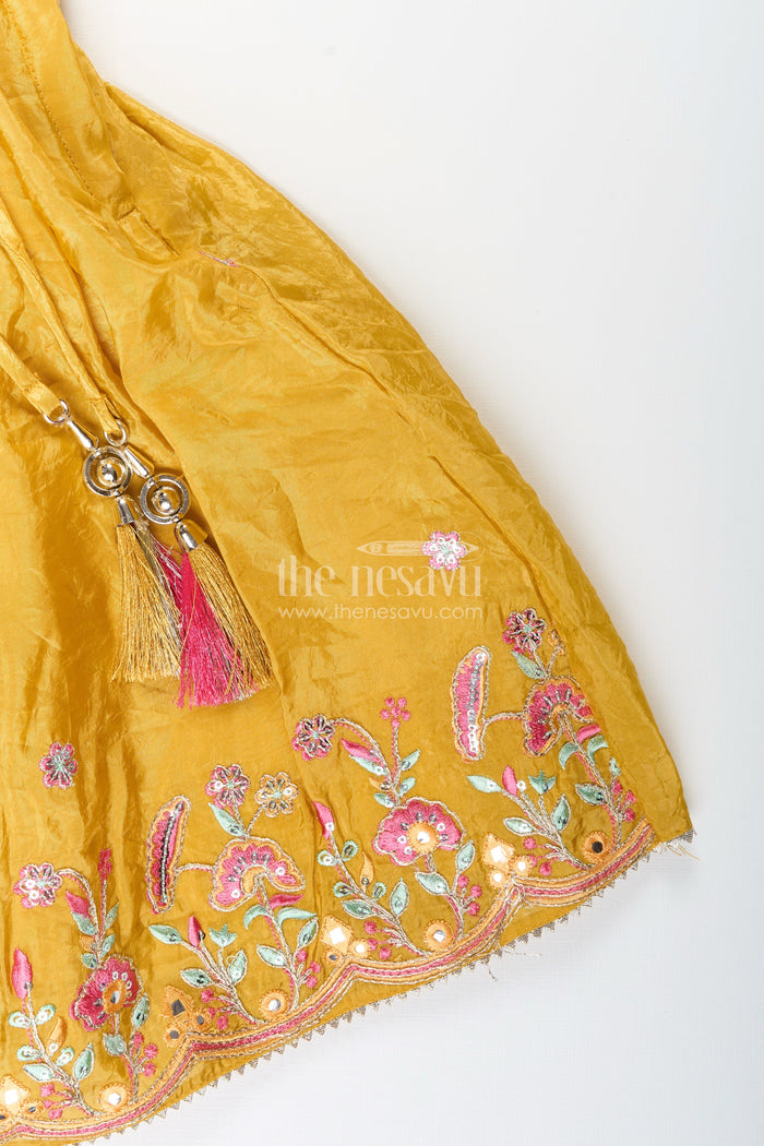 The Nesavu Girls Lehenga Choli Girls Mustard Yellow Lehenga Choli for Weddings and Festive Celebrations Nesavu Nesavu girls embroidered lehenga choli mustard yellow weddings festivals