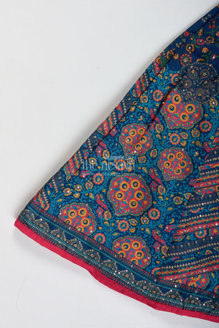 The Nesavu Girls Lehenga Choli Girls Navy Blue Lehenga Choli for Weddings and Cultural Festivals Nesavu Nesavu Girls Navy Lehenga Choli Weddings Silk Blend Ethnic Wear Traditional Print