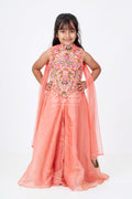 The Nesavu Girls Sharara / Plazo Set Girls Orange Jumpsuit Set in Glazed Organza with Designer Embroidery and Festive Dupatta Nesavu 24 (5Y) / Peach GPS419C-24 Nesavu Girls Orange Jumpsuit Outfit Glazed Organza Embroidered Bodice Dupatta