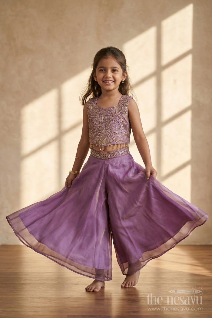 The Nesavu Girls Sharara / Plazo Set Girls Organza Sharara Set for Wedding Celebrations Nesavu 24 (5Y) / Blue / Organza GPS965A-24 Nesavu Girls Glaze Organza Sharara Set With Designer Embroidery For Weddings And Festive Occasions