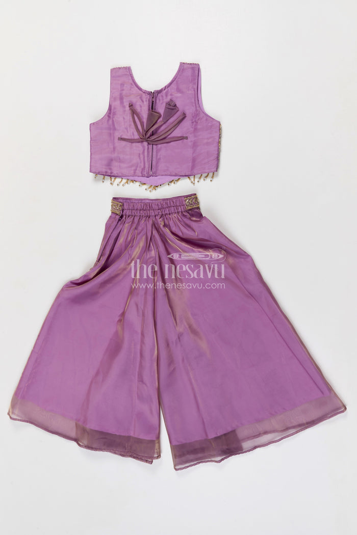 The Nesavu Girls Sharara / Plazo Set Girls Organza Sharara Set for Wedding Celebrations Nesavu Nesavu Girls Glaze Organza Sharara Set With Designer Embroidery For Weddings And Festive Occasions