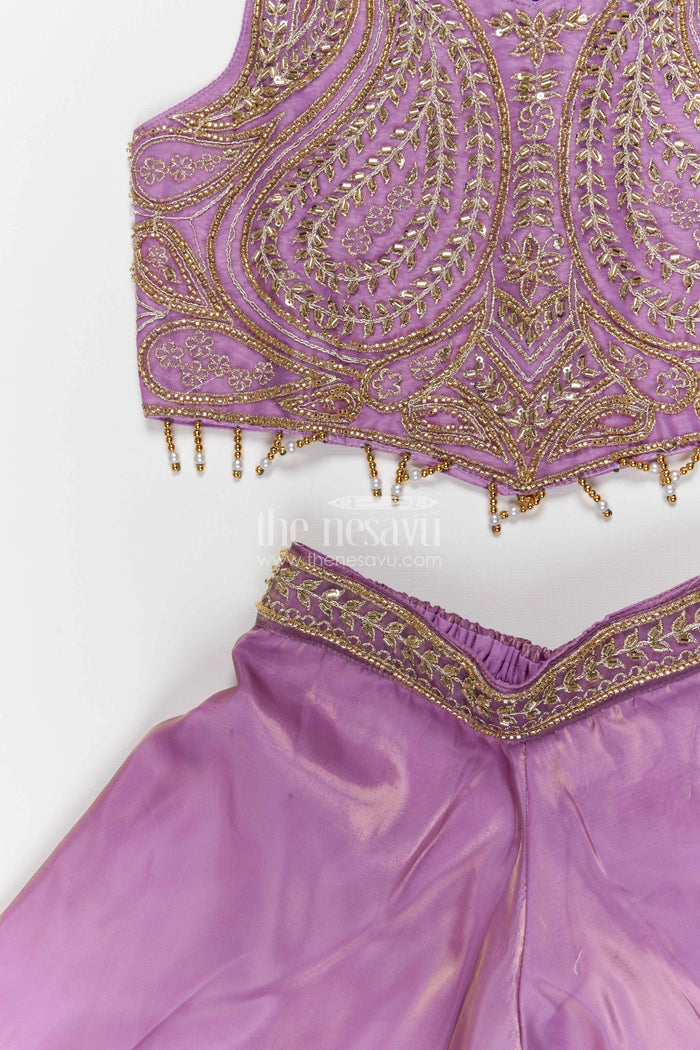 The Nesavu Girls Sharara / Plazo Set Girls Organza Sharara Set for Wedding Celebrations Nesavu Nesavu Girls Glaze Organza Sharara Set With Designer Embroidery For Weddings And Festive Occasions