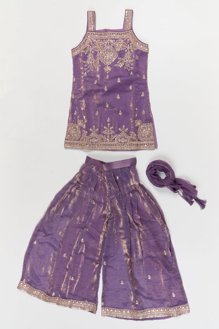 The Nesavu Girls Sharara / Plazo Set Girls Organza Sharara Set with Zari Embroidery for Weddings and Receptions Nesavu Nesavu girls organza sharara set with zari embroidery and dupatta – ideal for weddings and festive functions