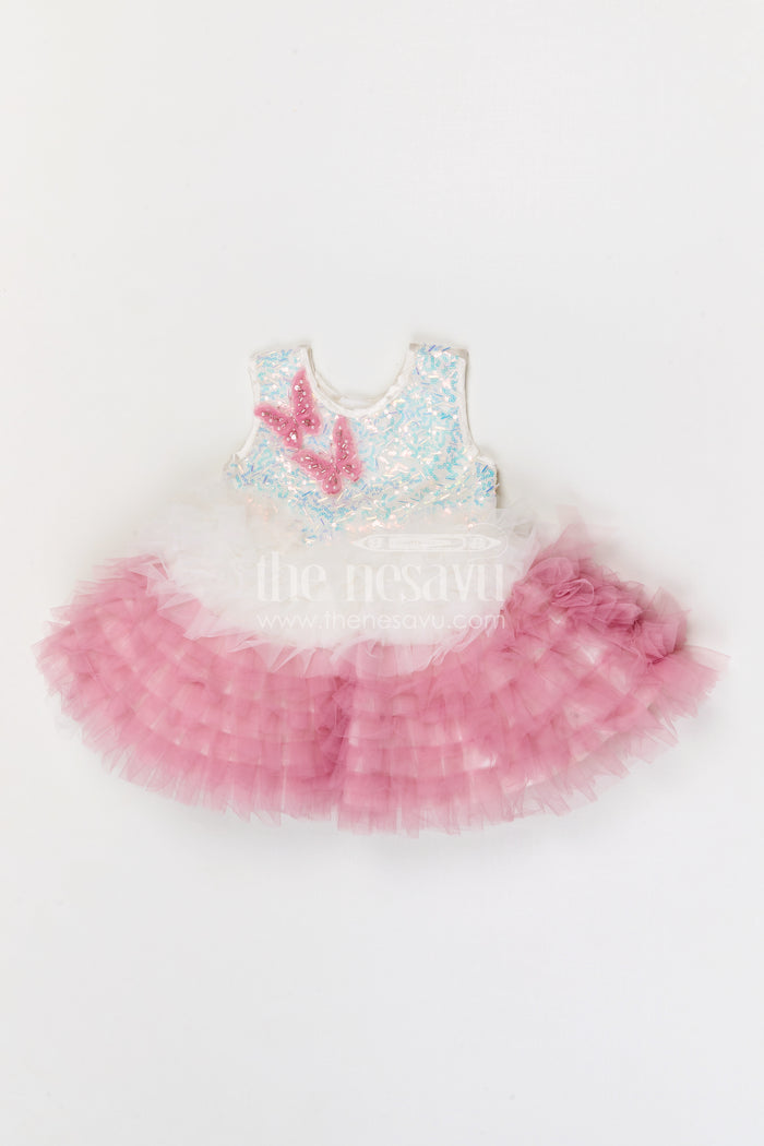 The Nesavu Girls Fancy Party Frock Girls Party Frock for Birthdays and Festive Celebrations Nesavu 16 (1Y) / Half white / Net PF294B-16 Nesavu girls soft net fancy party frock for birthdays and festive celebrations with embroidered yoke