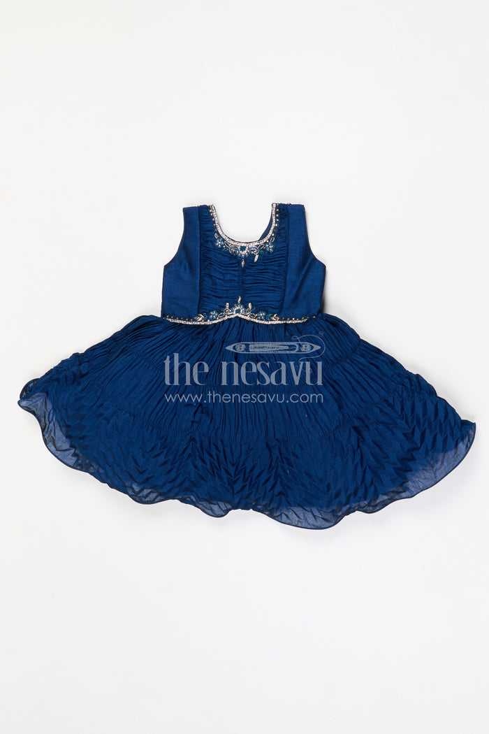 The Nesavu Silk Frock Girls Party Frock for Birthdays and Festive Occasions Nesavu 18 (2Y) / Blue / Georgette SF1139C-18 Nesavu girls silk party frock with georgette embroidered jacket for birthday parties and celebrations