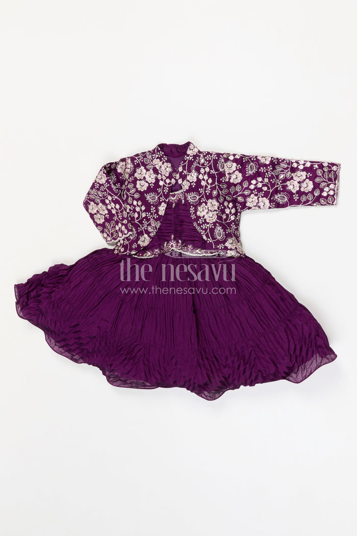 The Nesavu Silk Frock Girls Party Frock for Birthdays and Special Celebration Nesavu Nesavu girls silk party frock with georgette embroidered jacket for birthdays and celebrations