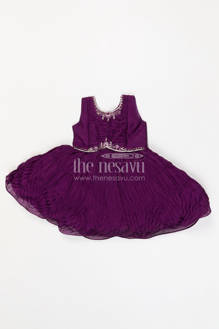 The Nesavu Silk Frock Girls Party Frock for Birthdays and Special Celebration Nesavu 18 (2Y) / Purple / Georgette SF1139B-18 Nesavu girls silk party frock with georgette embroidered jacket for birthdays and celebrations