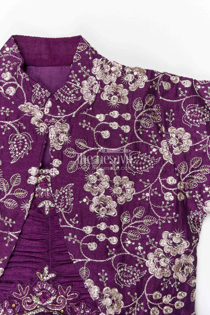 The Nesavu Girls Casual Gown Girls Party Gown for Birthdays and Special Celebrations Nesavu Nesavu girls georgette party gown with embroidered jacket for birthdays and celebrations