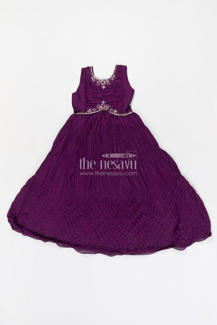 The Nesavu Girls Casual Gown Girls Party Gown for Birthdays and Special Celebrations Nesavu 24 (5Y) / Purple / Georgette GA389A-24 Nesavu girls georgette party gown with embroidered jacket for birthdays and celebrations