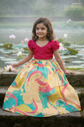 The Nesavu Girls Silk Gown Girls Party Gown for Wedding Receptions and Festive Photos Nesavu 22 (4Y) / Pink / Semi Banarasi GA409B-22 Nesavu Girls Semi Banaras Silk Digital Print Gown For Weddings And Festive Celebrations
