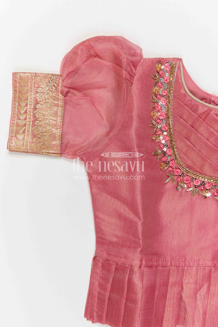 The Nesavu Pattu Pavadai Girls Pattu Pavadai for Festive Celebrations and Family Functions Nesavu Nesavu Girls Pattu Pavadai For Festive Occasions With Blend Silk And Tissue Bottom Traditional Outfit