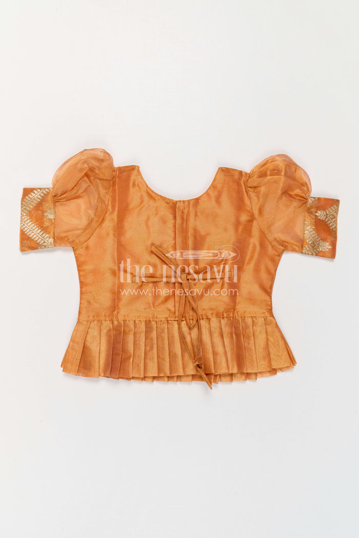 The Nesavu Pattu Pavadai Girls Pattu Pavadai for Festive Occasions and Traditional Celebrations Nesavu Nesavu Girls Pattu Pavadai In Peach Silk Blend With Tissue Skirt For Festive Occasions And Weddings