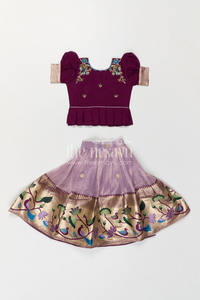 The Nesavu Pattu Pavadai Girls Pattu Pavadai for Weddings and Traditional Celebrations Nesavu Nesavu Girls Pattu Pavadai For Weddings With Blend Silk And Tissue Bottom Festive Traditional Design