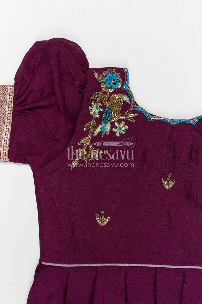 The Nesavu Pattu Pavadai Girls Pattu Pavadai for Weddings and Traditional Celebrations Nesavu Nesavu Girls Pattu Pavadai For Weddings With Blend Silk And Tissue Bottom Festive Traditional Design