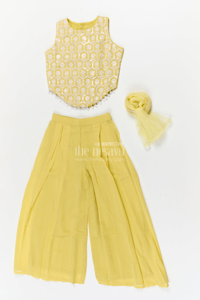 The Nesavu Girls Sharara / Plazo Set Girls Plazo Set for Sangeet and Festive Day Events Nesavu Nesavu girls georgette plazo set for sangeet and festive functions with pearl embroidered blouse