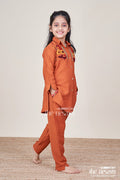 The Nesavu Girls Co-Ord Sets Girls Plazzo Kurta Set with Floral Embroidery for Everyday Ethnic Wear Nesavu 28 (7Y) / Orange GPS786A-28 Nesavu girls floral embroidery plazzo set viscose  perfect ethnic day casual occasions