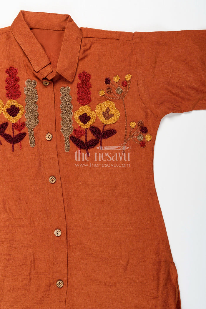 The Nesavu Girls Co-Ord Sets Girls Plazzo Kurta Set with Floral Embroidery for Everyday Ethnic Wear Nesavu Nesavu girls floral embroidery plazzo set viscose  perfect ethnic day casual occasions