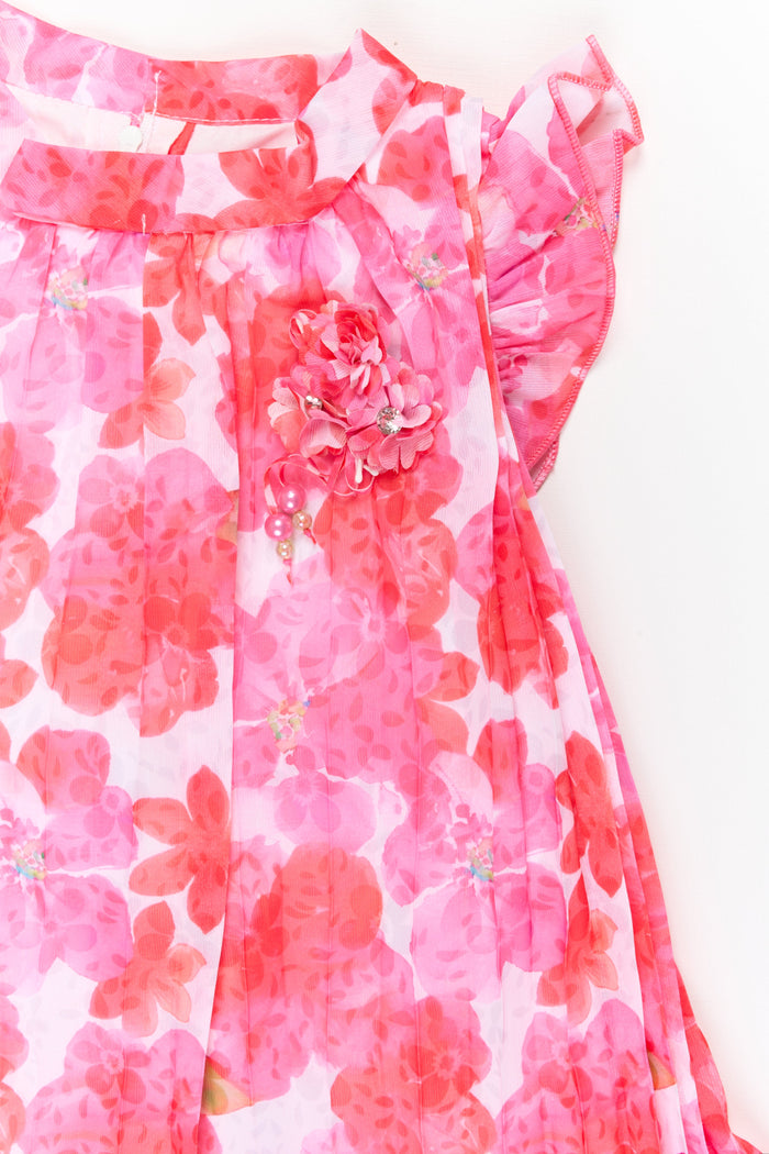 The Nesavu Girls Fancy Frock Girls Printed Frock for Twirling and Festive Photoshoots Nesavu Nesavu girls digital floral georgette frock for twirling, birthdays, and festive outings