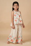 The Nesavu Girls Sharara / Plazo Set Girls Printed Sharara Set for Haldi, Birthday and Festive Gatherings Nesavu Nesavu girls chinon silk printed sharara set for haldi, birthdays and festive gatherings