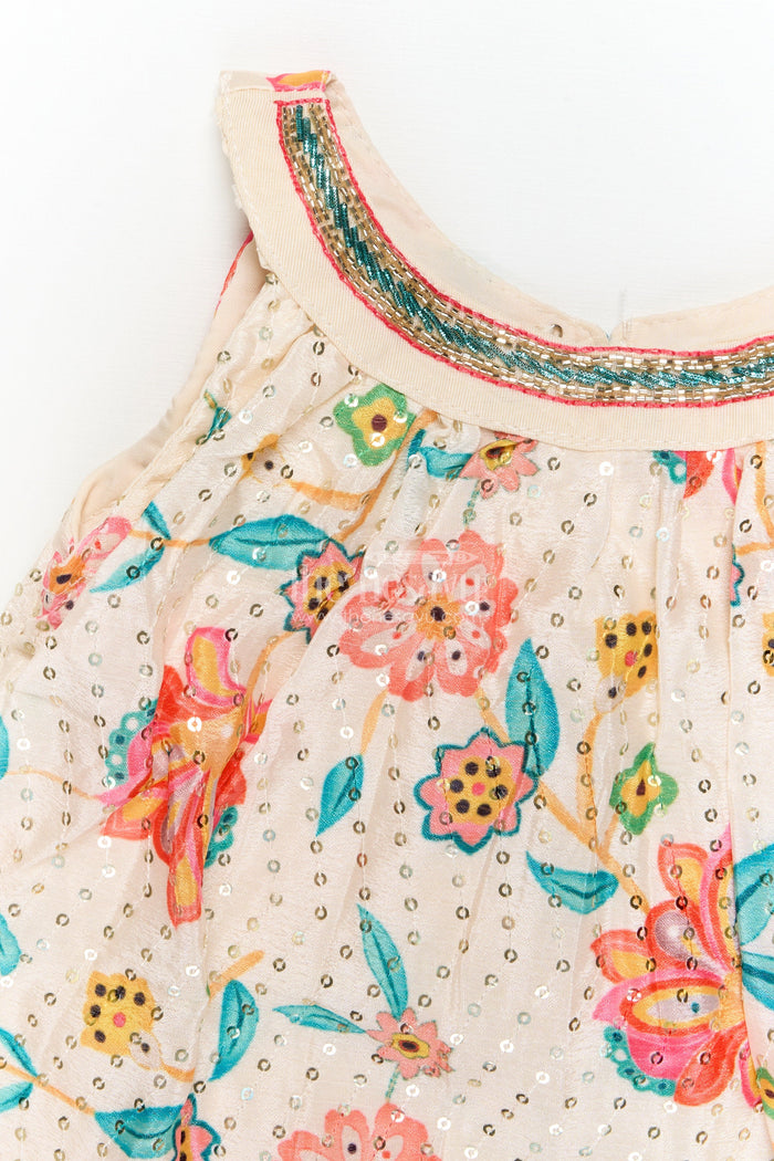 The Nesavu Girls Sharara / Plazo Set Girls Printed Sharara Set for Haldi, Birthday and Festive Gatherings Nesavu Nesavu girls chinon silk printed sharara set for haldi, birthdays and festive gatherings