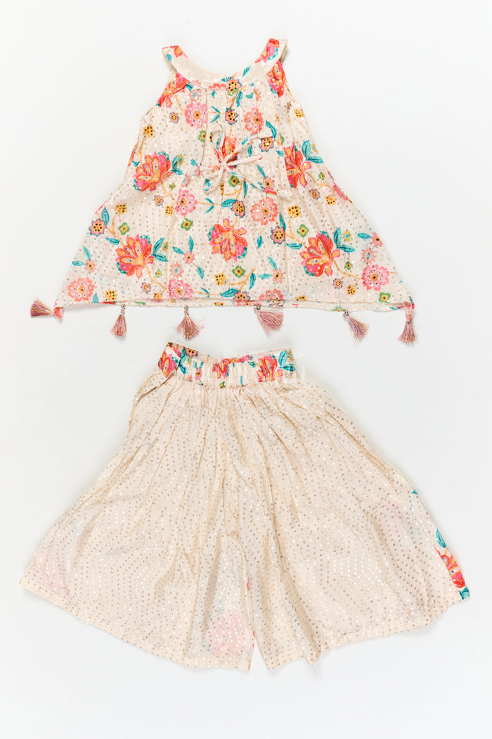 The Nesavu Girls Sharara / Plazo Set Girls Printed Sharara Set for Haldi, Birthday and Festive Gatherings Nesavu Nesavu girls chinon silk printed sharara set for haldi, birthdays and festive gatherings