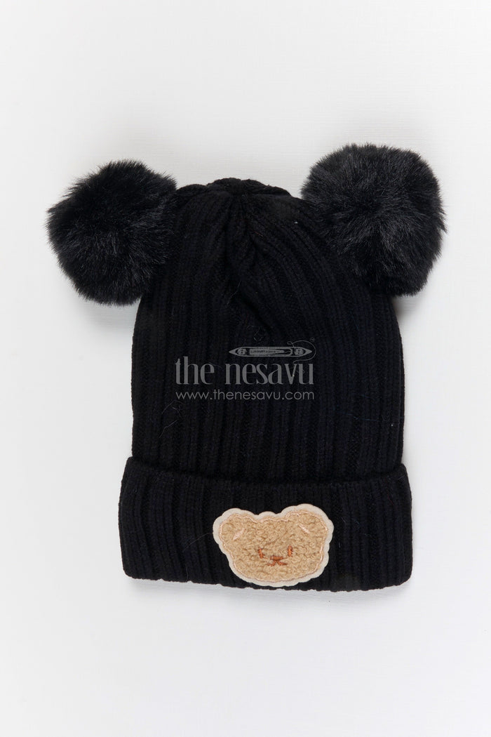 The Nesavu Baby Accessories Girls Rib Knit Beanie Cap for Everyday Street Style Nesavu Black / Rib Knit IA001E-8 Nesavu Girls Black Rib Knit Beanie Cap For Stylish Daily Wear | New Born To 6 Months