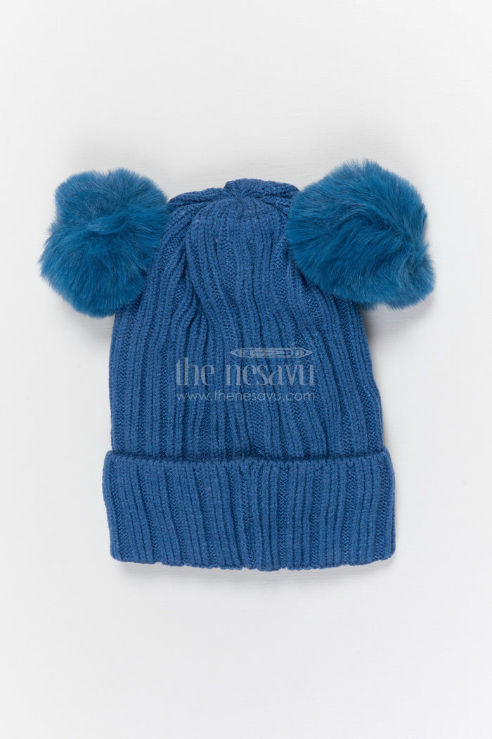 The Nesavu Baby Accessories Girls Rib Knit Beanie Cap for Stylish Casual Outfits Nesavu Blue / Rib Knit IA001D-8 Nesavu Girls Blue Rib Knit Beanie Cap For Trendy Casual Styling | New Born To 14 Years