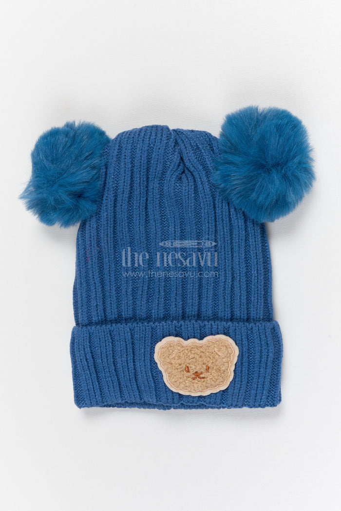 The Nesavu Baby Accessories Girls Rib Knit Beanie Cap for Stylish Casual Outfits Nesavu Blue / Rib Knit IA001D-8 Nesavu Girls Blue Rib Knit Beanie Cap For Trendy Casual Styling | New Born To 14 Years