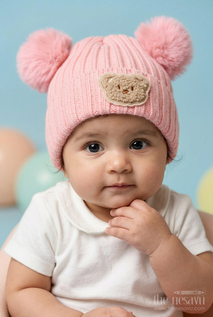 The Nesavu Baby Accessories Girls Rib Knit Beanie Cap for Stylish Daily Wear Nesavu Peach / Rib Knit IA001C-8 Nesavu Girls Peach Rib Knit Beanie Cap For Cute Everyday Styling | New Born To 14 Years