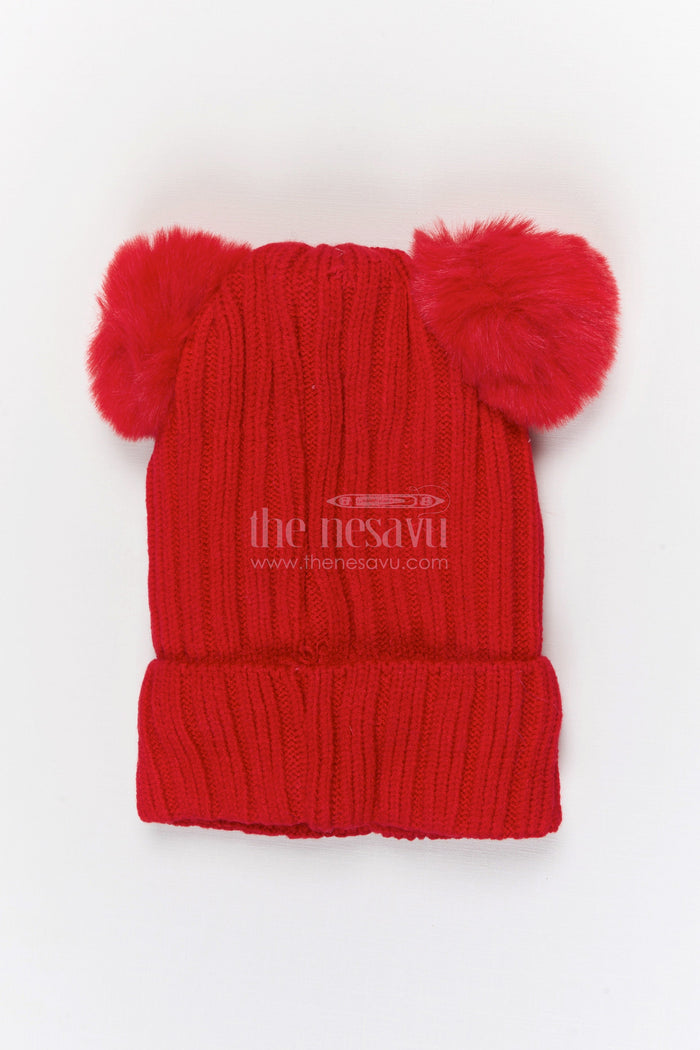 The Nesavu Baby Accessories Girls Rib Knit Beanie Cap for Trendy Everyday Outfits Nesavu Red / Rib Knit IA001B-8 Nesavu Girls Red Rib Knit Beanie Cap For Stylish Casual Wear | New Born To 14 Years