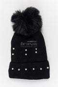 The Nesavu Baby Accessories Girls Rib Knit Beanie Cap with Pearl Detail Nesavu Black / Rib Knit IA003B-8 Nesavu Girls Black Rib Knit Beanie Cap With Pearl Embellishment | New Born To 6 months