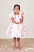 The Nesavu Girls Fancy Party Frock Girls Satin Party Frock with Puff Sleeves and Pleated Skirt Nesavu 16 (1Y) / Peach PF247A-16 Nesavu satin party dress girls puff sleeves