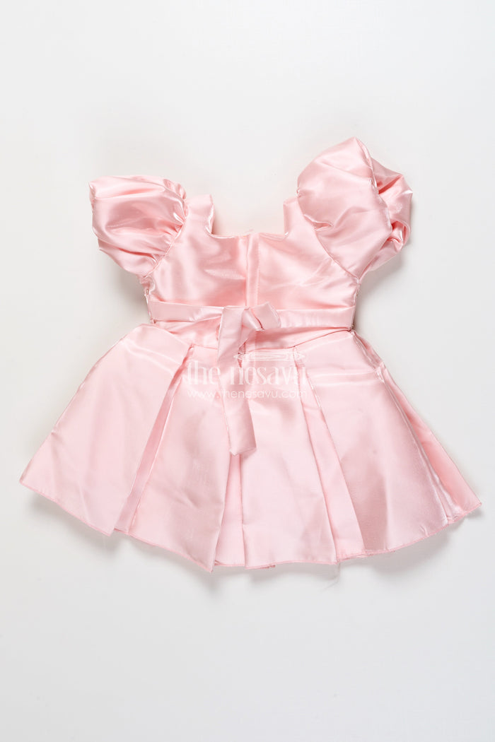 The Nesavu Girls Fancy Party Frock Girls Satin Party Frock with Puff Sleeves and Pleated Skirt Nesavu Nesavu satin party dress girls puff sleeves