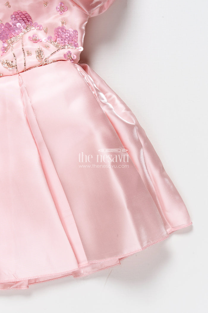 The Nesavu Girls Fancy Party Frock Girls Satin Party Frock with Puff Sleeves and Pleated Skirt Nesavu Nesavu satin party dress girls puff sleeves