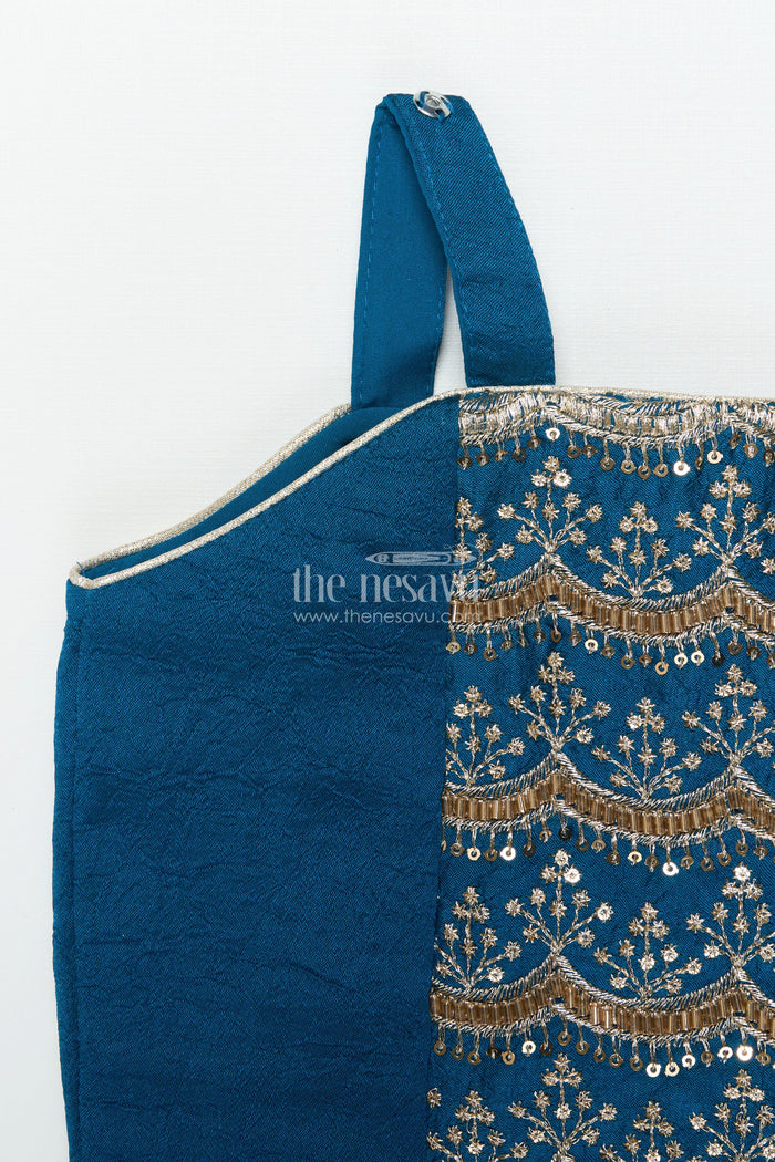 The Nesavu Girls Sharara / Plazo Set Girls Sharara and Shrug Set with Embroidery for Festive Family Functions Nesavu Nesavu girls sharara set embroidered shrug designer yoke festive occasions
