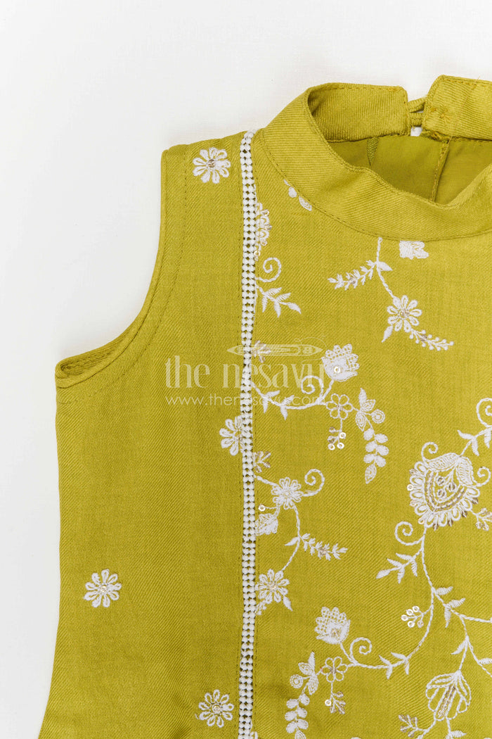 The Nesavu Girls Sharara / Plazo Set Girls Sharara for Festive Celebrations and Family Functions Nesavu Nesavu girls cotton sharara set for festive celebrations and family functions with thread embroidery