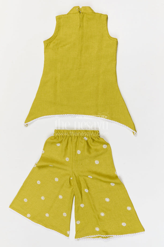 The Nesavu Girls Sharara / Plazo Set Girls Sharara for Festive Celebrations and Family Functions Nesavu Nesavu girls cotton sharara set for festive celebrations and family functions with thread embroidery
