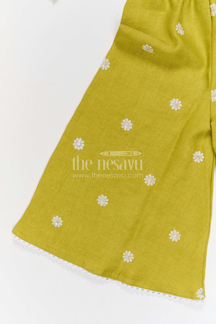 The Nesavu Girls Sharara / Plazo Set Girls Sharara for Festive Celebrations and Family Functions Nesavu Nesavu girls cotton sharara set for festive celebrations and family functions with thread embroidery