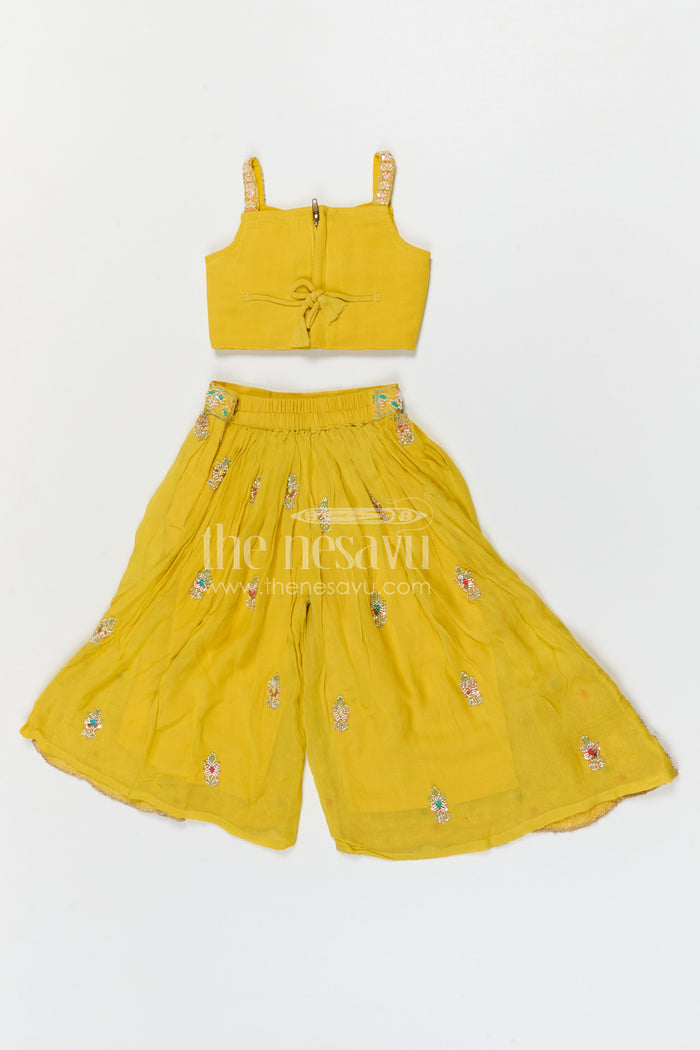 The Nesavu Girls Sharara / Plazo Set Girls Sharara for Festive Celebrations and Wedding Functions Nesavu Nesavu girls georgette sharara set with designer embroidered yoke for weddings and festive occasions